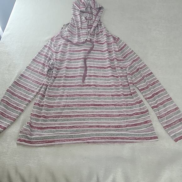 Market and Spruce Kallon knit hooded top Gray&pink Size Lg Stitch Fix cozycore - Picture 5 of 7